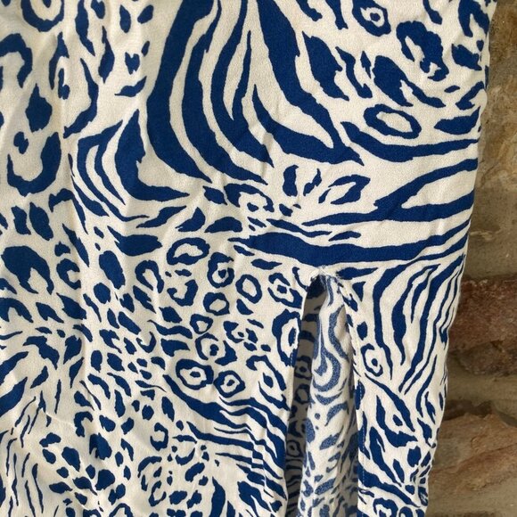 Reformation Crimini Side Slit Low Midi Dress Blue Cheetah Leopard Womens 0 $148 - Picture 9 of 12